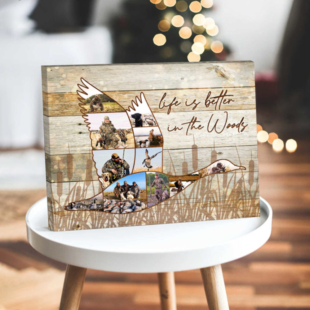 Custom Duck Hunting Collage Canvas, Personalized Waterfowl Hunter Rustic Wall Art