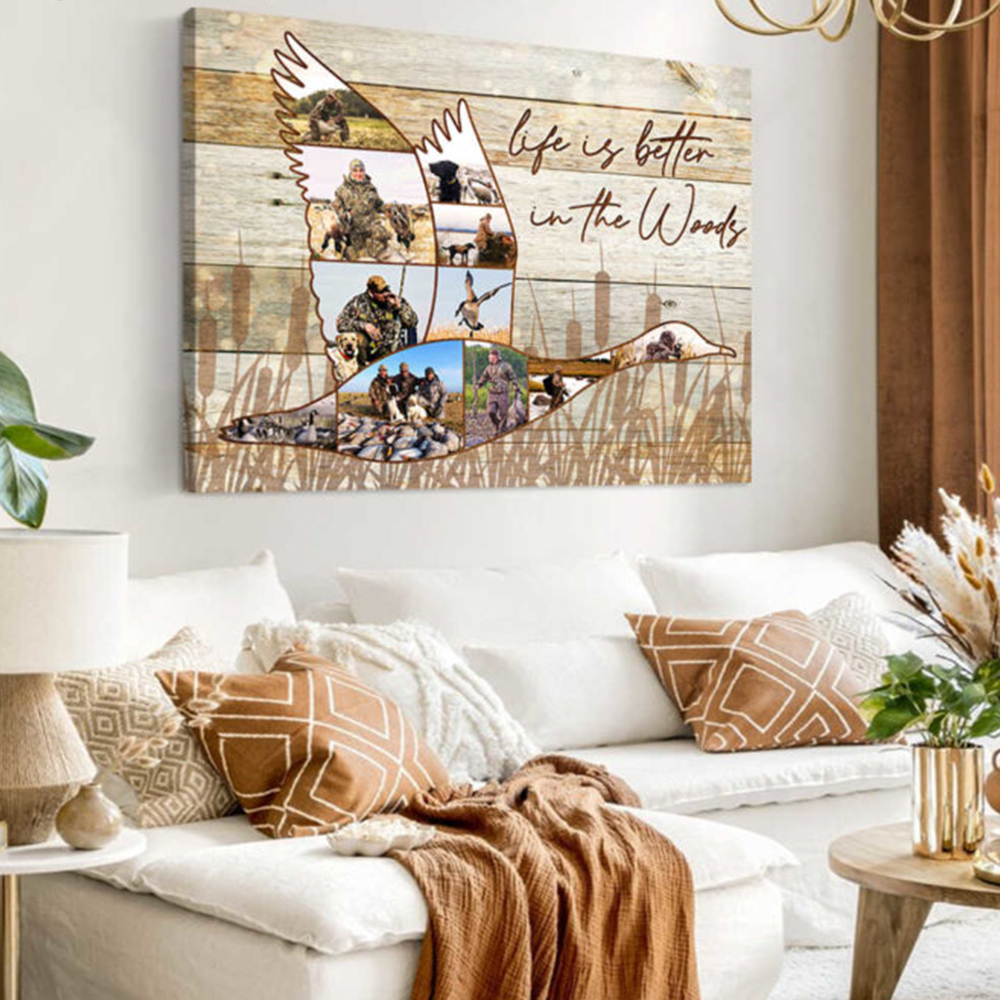 Custom Duck Hunting Collage Canvas, Personalized Waterfowl Hunter Rustic Wall Art
