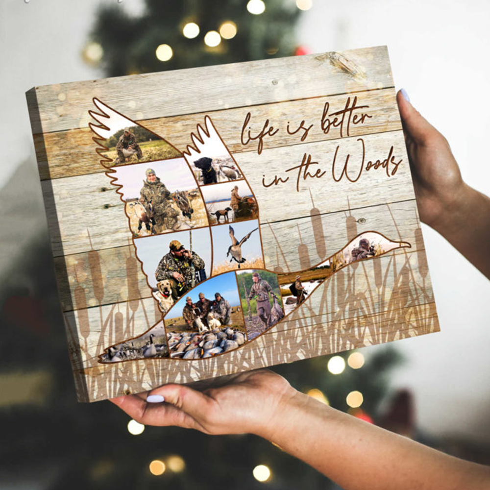 Custom Duck Hunting Collage Canvas, Personalized Waterfowl Hunter Rustic Wall Art