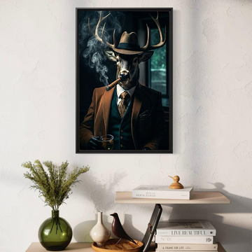 Gentleman Animal Wall Art – Deer in Suit Smoking Cigar Canvas Print