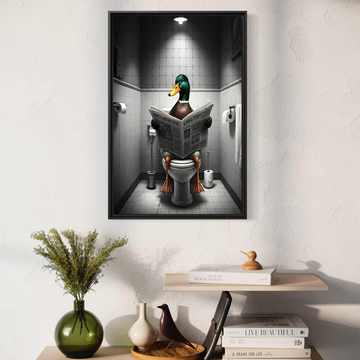 Funny Duck Bathroom Canvas Wall Art – Humorous Animal Toilet Decor for Bathroom, Restroom, Man Cave