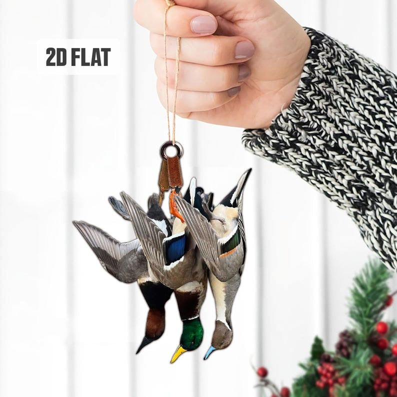 Duck Hunting Flat Ornament – Hunting Rearview Mirror Car Accessory, Christmas Ornament Gift for Dad, Husband & Hunting Lovers